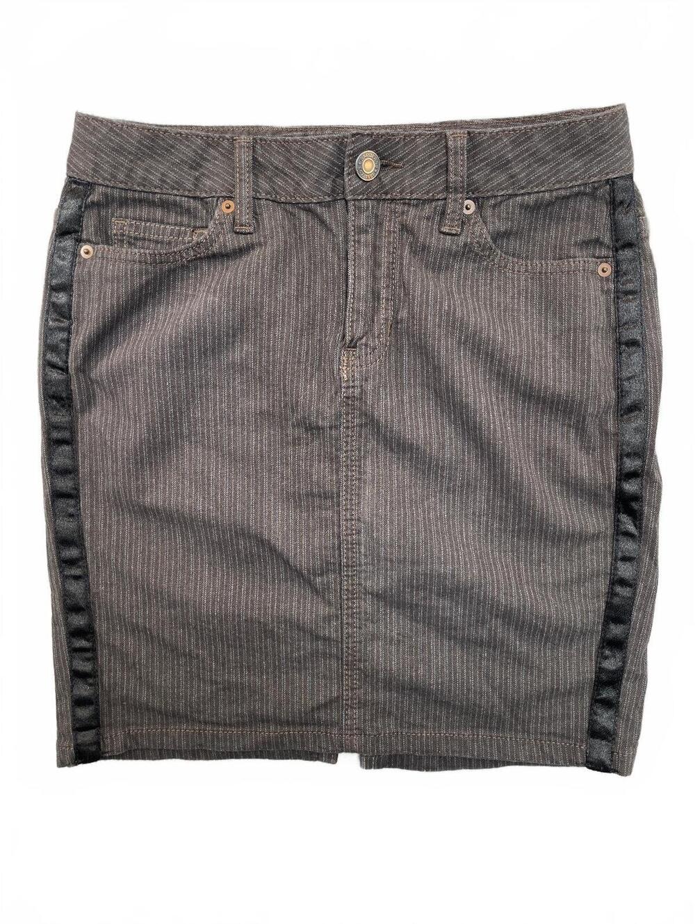 Women's Y2K Pinstripe Mini Skirt Dark Grey Denim Cotton Casual Low Rise Short